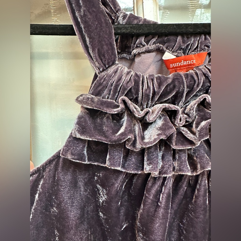 Sundance Crushed Velvet Sleeveless Halter Ruffle Metallic Purple Top Size XS - Picture 3 of 9